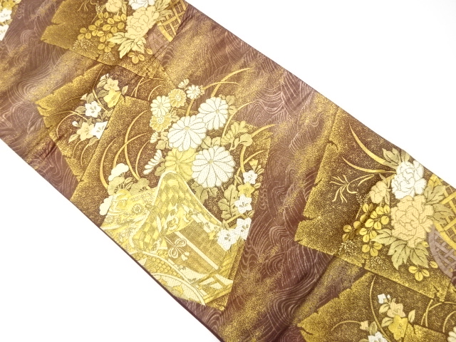 JAPANESE KIMONO / ANTIQUE FUKURO OBI / SILK / WOVEN CARRIAGE